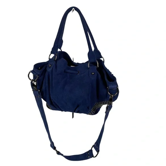 Tarah Smith Handbag Purse Tote Suede Studded Detail  Blue - Picture 4 of 11